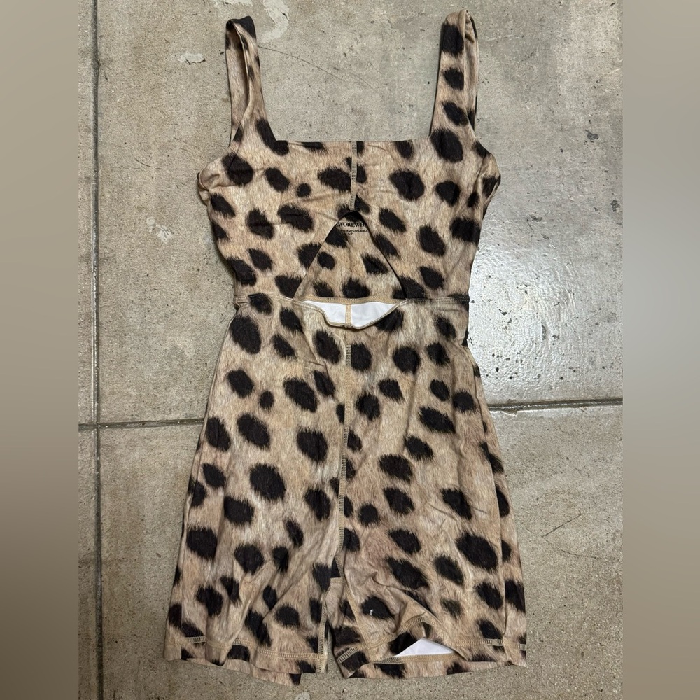 WeWhoreWhat Leopard Print Stretch Jersey Bodysuit Tan